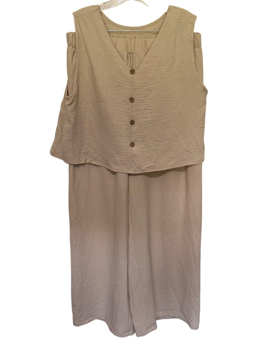 Shein 2 Pc Pant Set Beige Crop Vest and Wide Leg Pants Lightweight Womans 1X